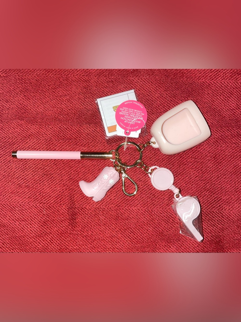 Bath & Body Works Pink Gingham PocketBac Holder Keychain